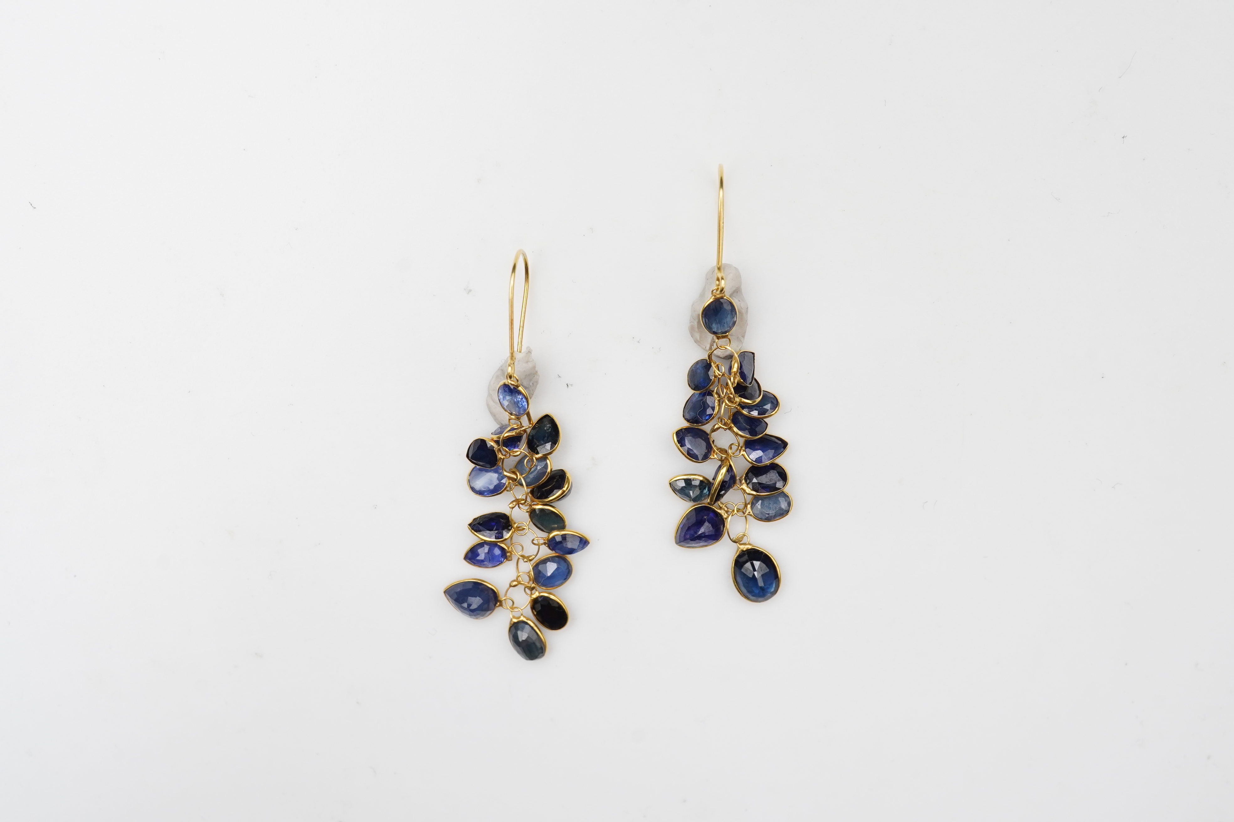 A pair of sapphire pendent earrings